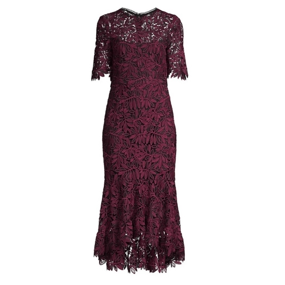 SHOSHANNA Vitti Lace Dress Sz 6 Burgundy Black Midi Cocktail Party Romantic Goth